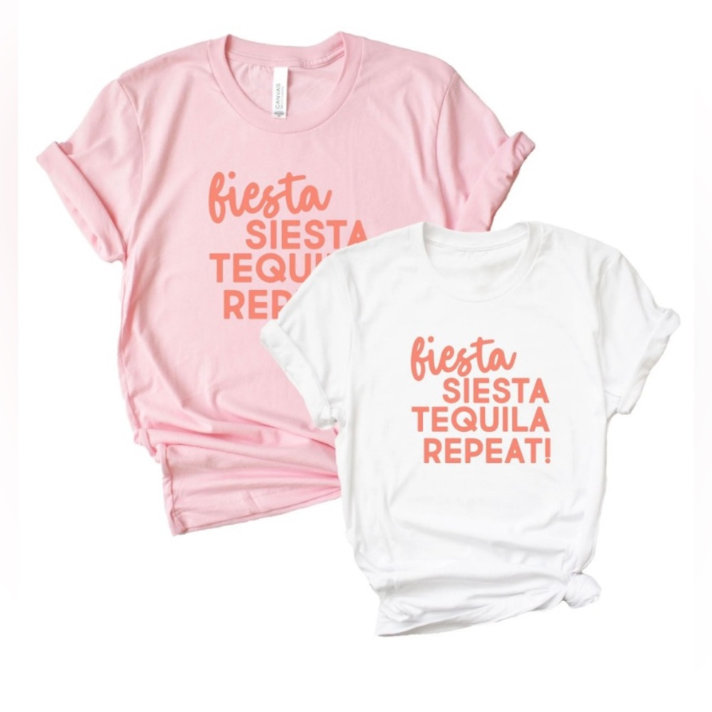 Fiesta Siesta Tequila Brunch Vacation T-Shirt MED Light Pink Funny Graphic Tee